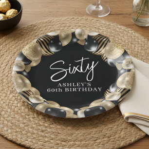 Black Gold 60th Birthday Paper Plate
