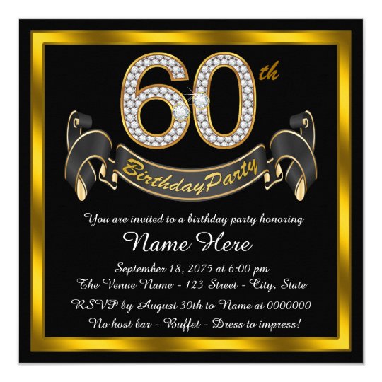 Black Gold 60th Birthday Party Invitation | Zazzle.co.uk