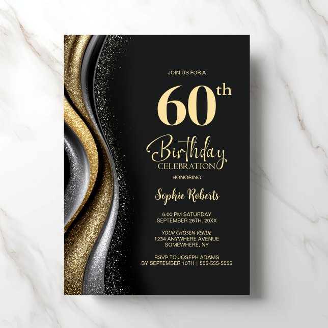 Black Gold 60th Birthday Party Invitation (Creator Uploaded)