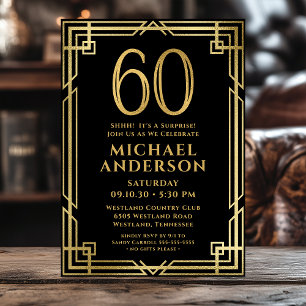 Black Gold 60th Birthday Photo Surprise Party Invitation