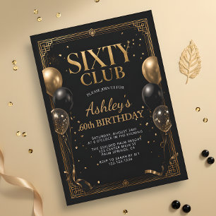 Black Gold 60th Birthday Sixty Club Invitation