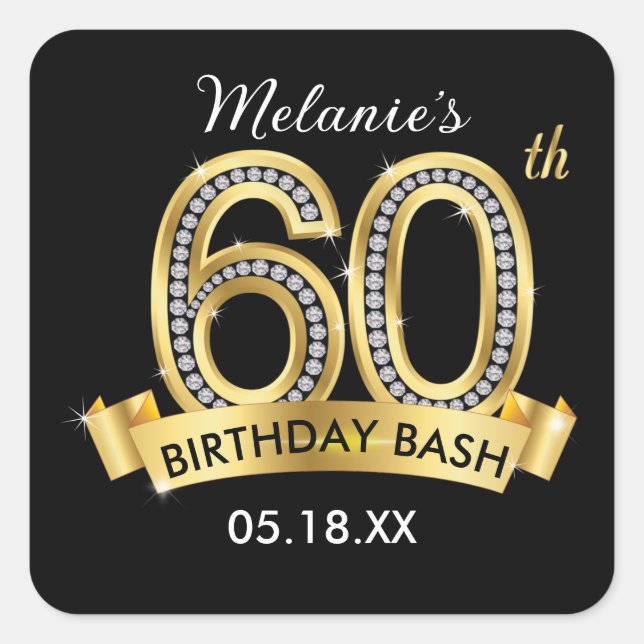 Black & Gold 60th Birthday Stickers (Front)