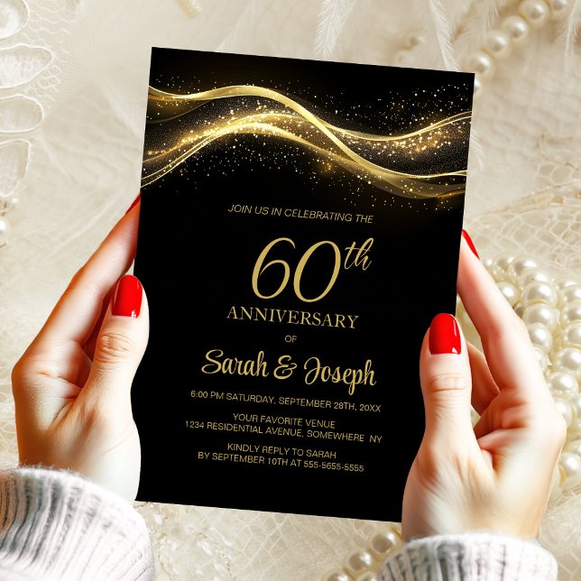 Black Gold 60th Wedding Anniversary Invitation (Creator Uploaded)