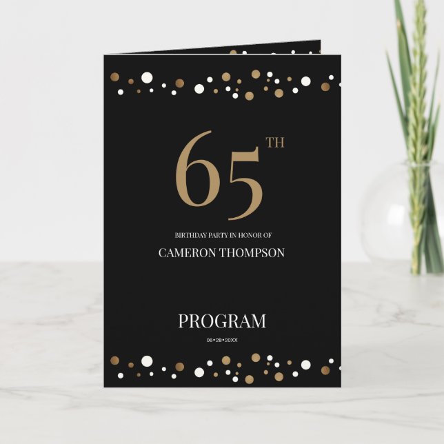 Black Gold 65th birthday Elegant Party Programme (Front)