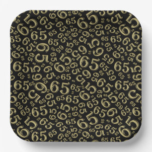 Black/Gold 65th Random Number Pattern Paper Plate