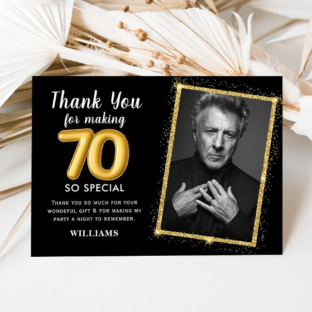 Black Gold 70th Adult Birthday Photo Invitation (Creator Uploaded)