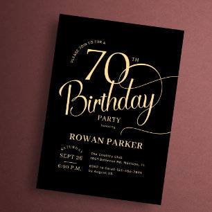 Black Gold 70th Birthday Elegant Script Invitation