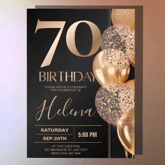 Black Gold 70th Birthday Glam Invitation