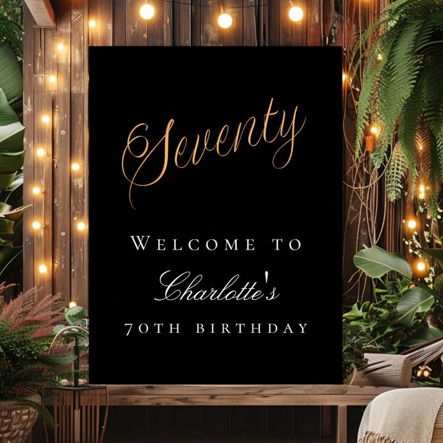 Black gold 70th birthday party welcome poster (Creator Uploaded)