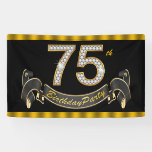 Black Gold 75th Birthday Party Banner