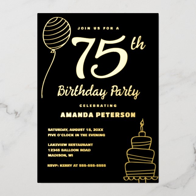 Black Gold 75th Birthday Party Real Gold (Front)