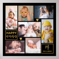  Black & Gold 7 Photo Collage Family Name Monogram