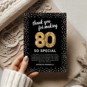 Black Gold 80th Adult Birthday Thank You Card
