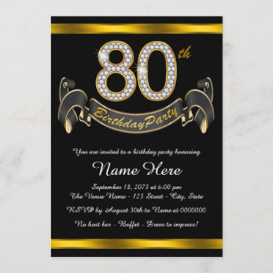 Black Gold 80th Birthday Party Invitation