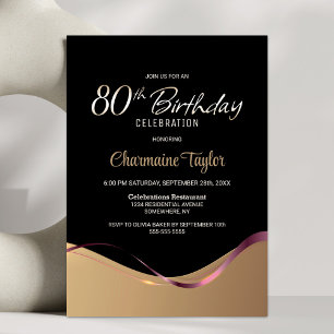 Black Gold 80th Birthday Party Invitation