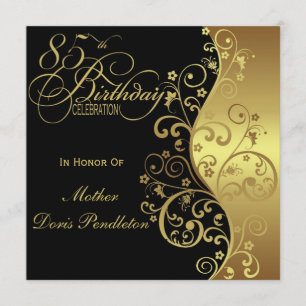 Black & Gold 85th Birthday Party Invitation