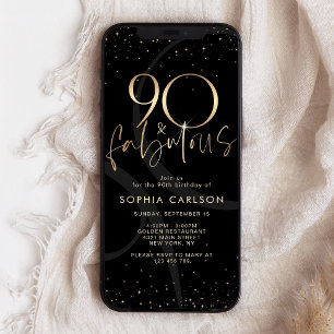 Black Gold 90 and Fabulous Birthday Phone Invite