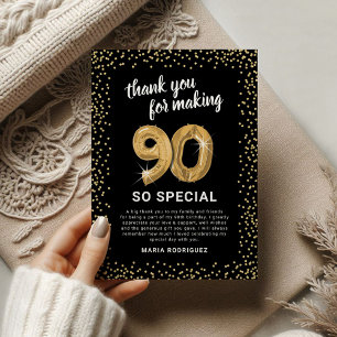 Black Gold 90th Adult Birthday Thank You Card