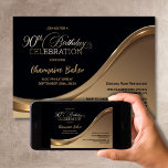 Black Gold 90th Birthday Party Invitation<br><div class="desc">This elegant black and gold 90th birthday party invitation radiates refined elegance and sophistication. Its sleek design features a combination of black and gold, divided by a graceful wave. The customisable text area allows you to effortlessly include all the crucial details for your special birthday celebration, including the date, time,...</div>