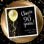 Black & Gold | 90th Glitter Balloon Birthday  Napkin<br><div class="desc">Customisable 90th birthday napkins featuring gold glitter and a gold glitter balloon,  on a black background.</div>