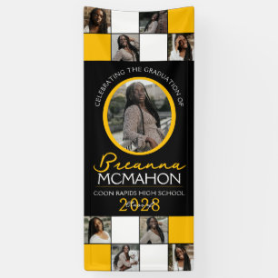 Black & Gold 9 Photo Collage Graduation Vinyl Banner