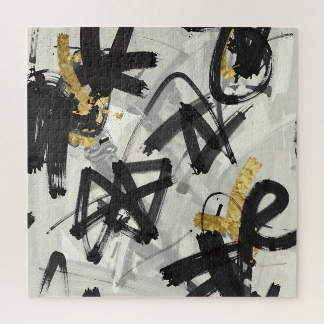 Black Gold Abstract Brushstrokes Jigsaw Puzzle (Vertical)