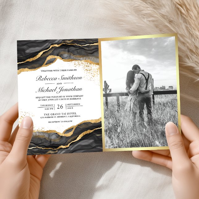 Black Gold Abstract Ink QR Code Wedding Invitation (Creator Uploaded)