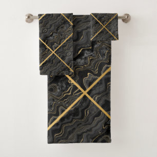 BLACK GOLD ABSTRACT MARBLE 2 BATH TOWEL SET