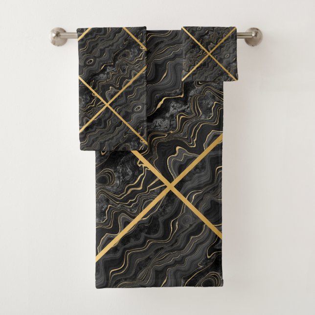 BLACK GOLD ABSTRACT MARBLE 2 BATH TOWEL SET (Insitu)