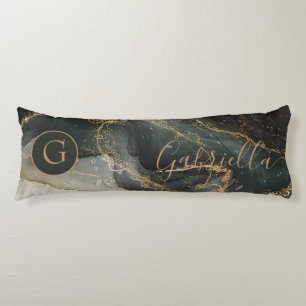 Black Gold Abstract Marble Monogram Body Cushion