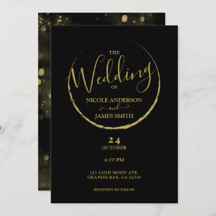 Black & Gold Abstract New Moon Sparkle Wedding Invitation