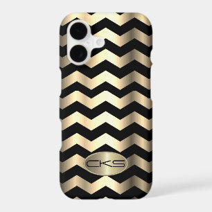 Black & Gold Abstract Stripes Monogram