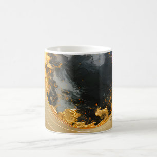 Black Gold Abstract Swirl Modern Moon Coffee Mug