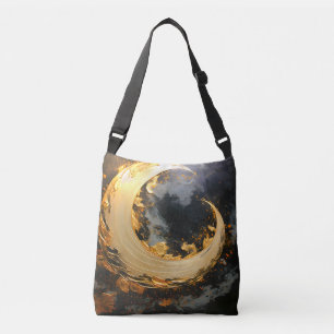 Black Gold Abstract Swirl Modern Moon Crossbody Bag