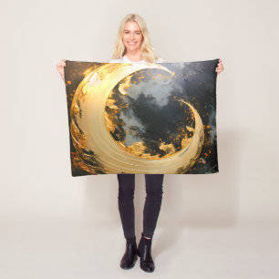 Black Gold Abstract Swirl Modern Moon Fleece Blanket