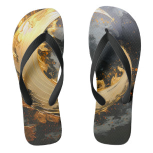 Black Gold Abstract Swirl Modern Moon Flip Flops
