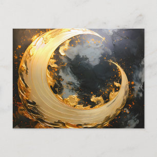 Black Gold Abstract Swirl Modern Moon Holiday Postcard
