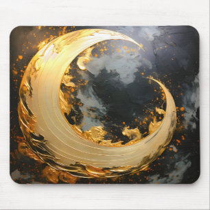 Black Gold Abstract Swirl Modern Moon Mouse Mat
