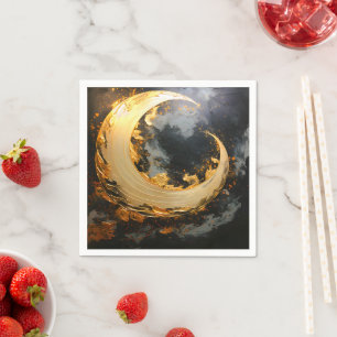 Black Gold Abstract Swirl Modern Moon Napkin