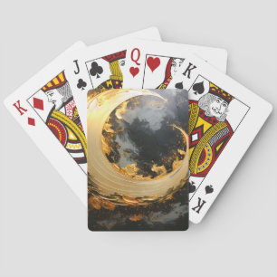 Black Gold Abstract Swirl Modern Moon Playing Cards