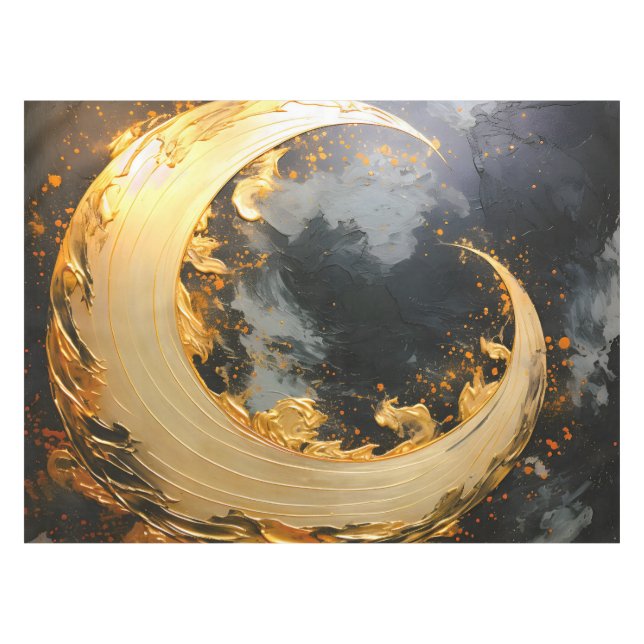 Black Gold Abstract Swirl Modern Moon Tablecloth (Front (Horizontal))