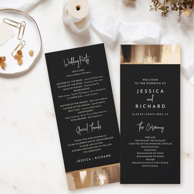 Black & Gold Abstract Watercolor Wedding Program (Creator Uploaded)