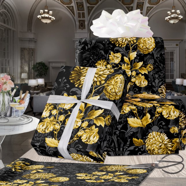 Black & Gold Acanthus Leaf Floral Palace Wrapping Paper (Creator Uploaded)