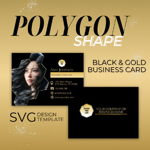 Black & Gold, Add Own Image To SVG Polygon Shape Business Card
