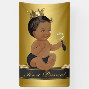 Black Gold African American Prince Boy Baby Shower Banner