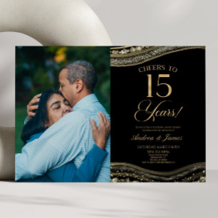 Black Gold Agate 15th Wedding Anniversary Party Invitation