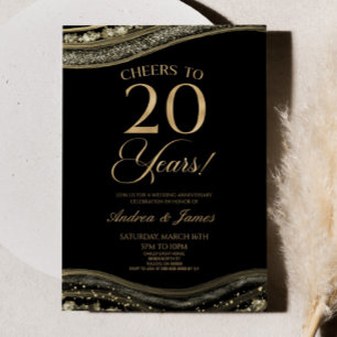 Black Gold Agate 20th Wedding Anniversary Party Invitation