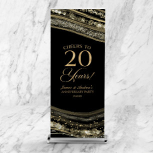 Black Gold Agate 20th Wedding Anniversary Party Retractable Banner