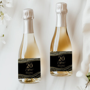 Black Gold Agate 20th Wedding Anniversary Party Sparkling Wine Label