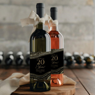 Black Gold Agate 20th Wedding Anniversary Party Wine Label